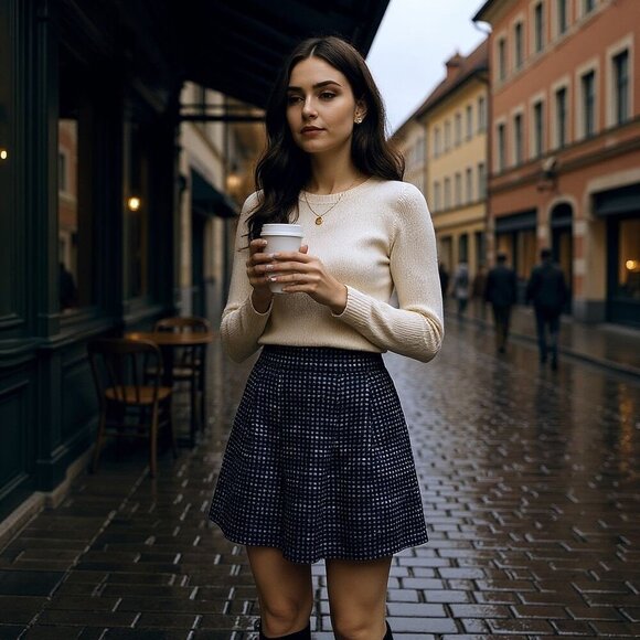 Halogen Women’s Black White Tweed A-Line Skirt Size 6 Lined Side Zip Pockets - Picture 1 of 14